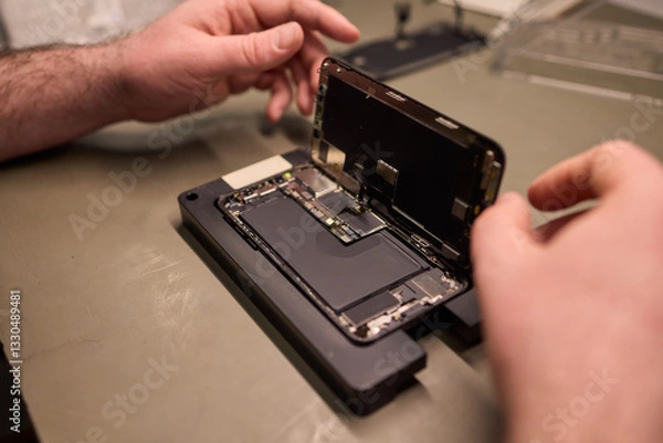 Fototapeta Expert Smartphone Repair Using Advanced Precision Tools for Optimal Performance and Quality
