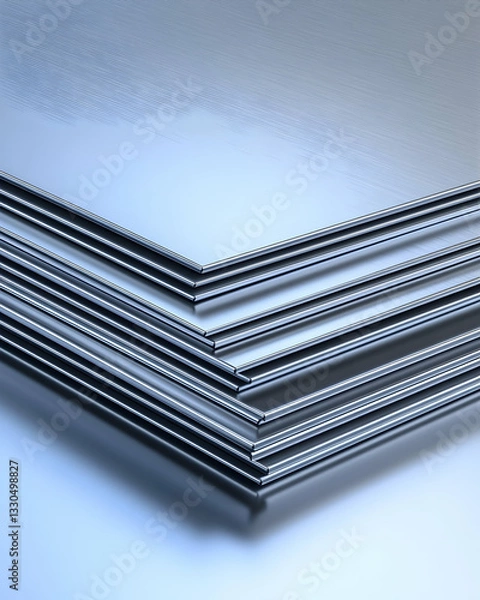 Fototapeta Stacked metal sheets.  A close-up view of several metal sheets neatly stacked