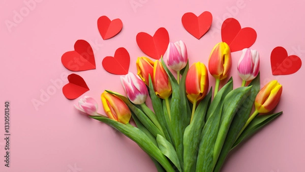Fototapeta Valentines Day Background. Tulips and Hearts.
