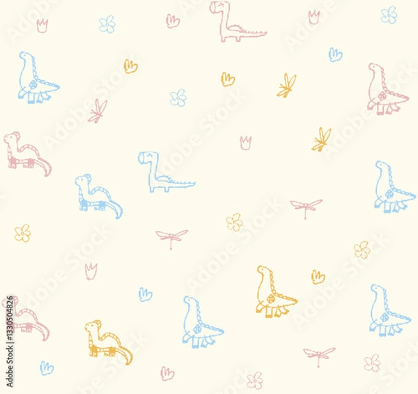 Fototapeta Dino Mosaic Seamless Pattern Vector Colorful 