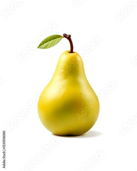 Fototapeta image d'une poire jaune qui a encore ses feuilles