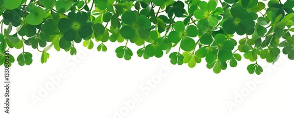 Fototapeta "Step into a world of luck and enchantment.  
Softly glowing shamrocks drift in a dreamy green ambiance,  
creating a magical and serene St. Patrick’s Day atmosphere."  
