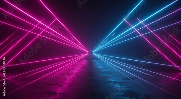 Fototapeta ネオン光線 交差するピンクと青 鮮やか反射 美しい幾何学模様