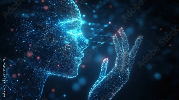 Fototapeta Futuristic AI Concept with Glowing Holographic Chatbot Visuals