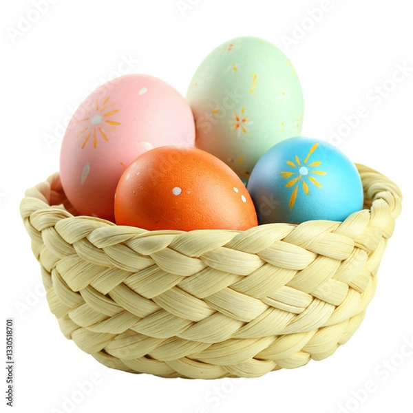 Obraz Bunte Ostereier in einem Korb (transparenter Hintergrund)