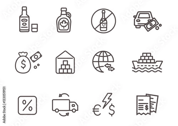 Fototapeta Trade tariffs icon set. Trade war line vector icons withe ditable stroke. Import export graphics.
