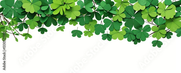 Fototapeta "Step into a world of luck and enchantment.  
Softly glowing shamrocks drift in a dreamy green ambiance,  
creating a magical and serene St. Patrick’s Day atmosphere."  

