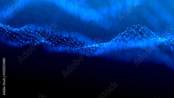 Fototapeta abstract technology background with fiber optic lines bundle of lights in 3D cyberspace deep blue copy space