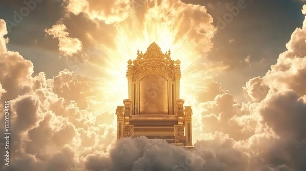Obraz Animation of majestic golden throne of god in heaven in the sky surrounded white clouds and divine light. Second coming of Jesus Christ. Biblical scene. Christian religion concept