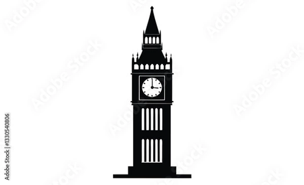 Obraz Big Ben clock tower silhouette, big ben clock tower silhouette vector, clock tower silhouette, vector illustration 