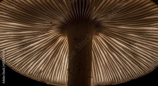 Fototapeta Mushroom Gills Close-up View with Stem and Textured Pattern