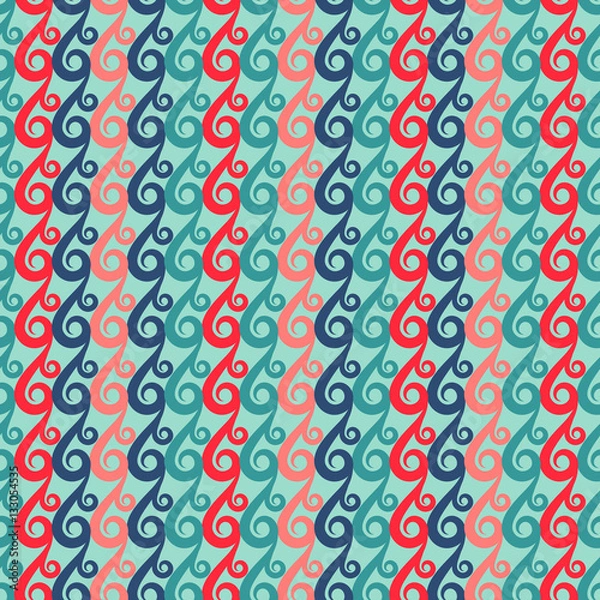 Fototapeta Vector swirls seamless pattern in retro colors