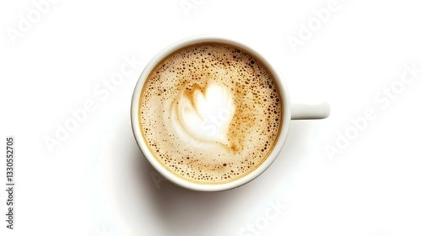 Fototapeta Cappuccino foam coffee cup top view on white