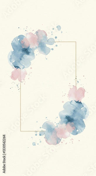 Obraz Elegant wedding table number card with blue and pink watercolor splashes