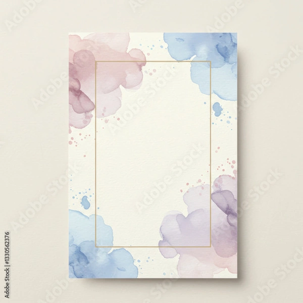Obraz Elegant wedding table number card with pastel blue and pink watercolor splashes