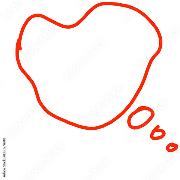 Fototapeta Hand drawn red heart shape with thought bubble containing the expression of surprise or admiration ooo on white background