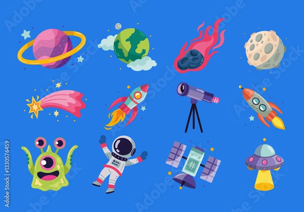 Fototapeta Colorful Outer Space Astronomy Illustration Set