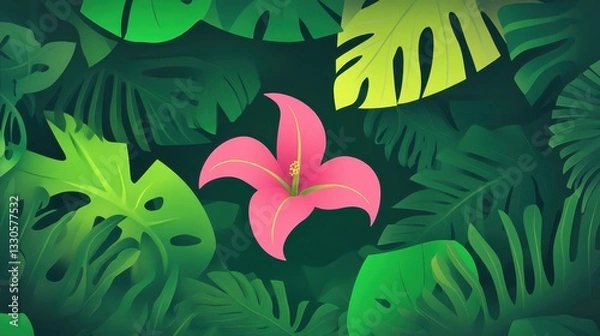 Obraz Tropical Paradise: A Pink Flower Amidst Lush Greenery