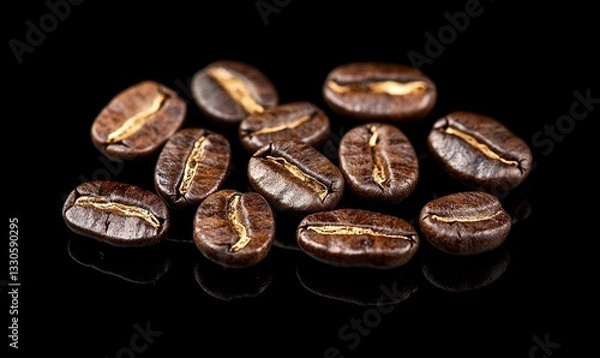 Obraz close-up of roasted coffee beans on a dark background.