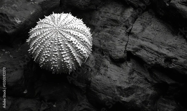 Obraz a sea urchin fossil on dark rock.