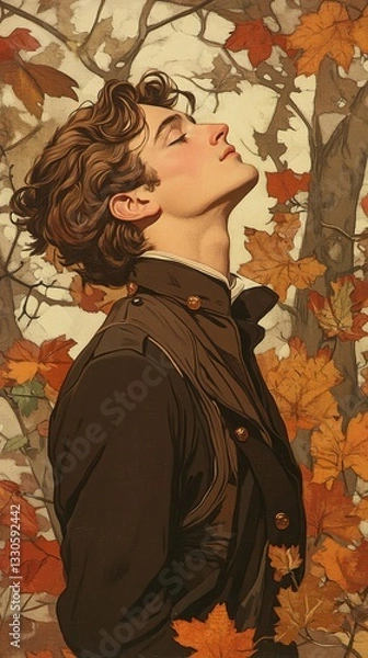 Fototapeta a person standing surrounded by autumn leaves.