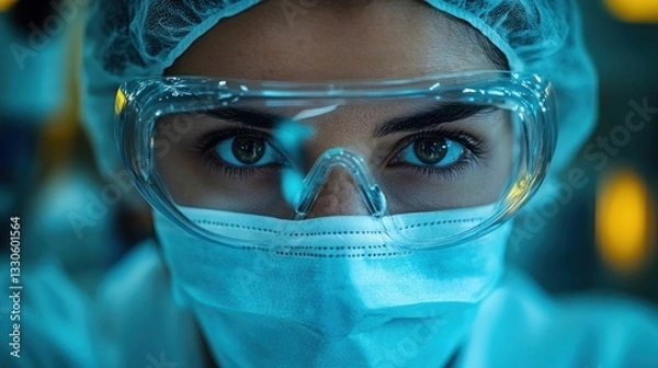 Fototapeta Scientist in lab conducting research, close-up with blurred background