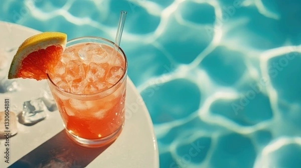 Fototapeta Refreshing Grapefruit Cocktail By The Poolside