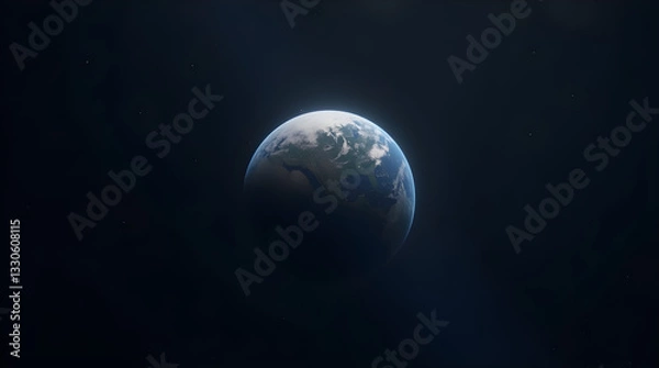 Obraz Cinematic Moody Earth From Space Realistic Dark Blue Planet Digital Art High-Res 4K UHD Detailed Desktop Wallpaper