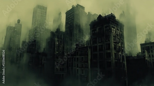 Obraz Apocalyptic Cityscape: A Fog-Shrouded Metropolis