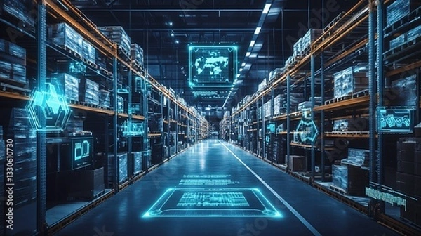 Fototapeta Futuristic AI Logistics Management System Visualizing Warehouse Operations