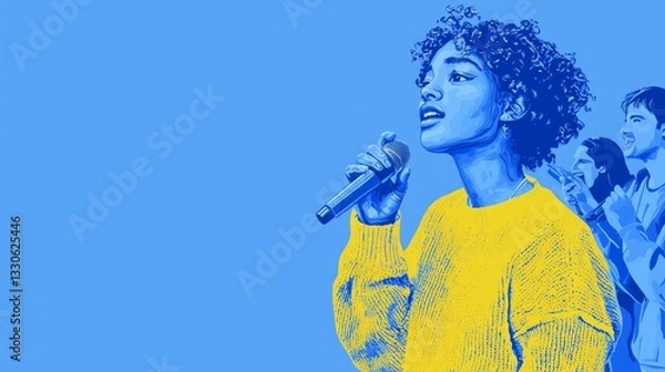 Obraz A Black teen hosting a poetry slam at the library Pop art aesthetics illustration.
