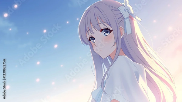 Fototapeta a charming anime waifu girl wallpaper, chill, lo-fi, created by generative ai