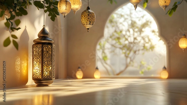 Fototapeta Ramadan Kareem Background Illustration of Festive Celebration and Glowing Lanterns