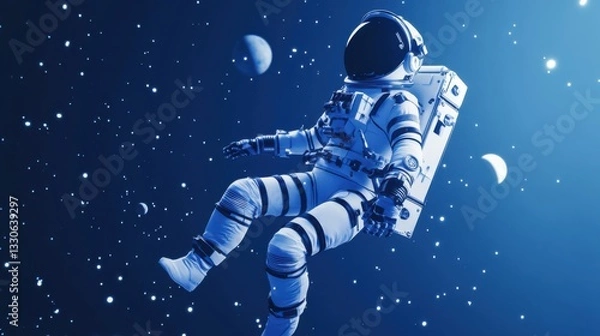 Fototapeta Astronaut Floating in Space with Stars and Planets in Background