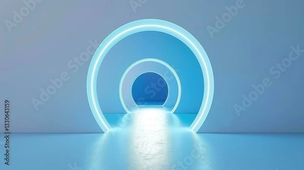 Fototapeta A vibrant blue scifi corridor invites you to an unknown destination, blending digital art with futuristic design elements.