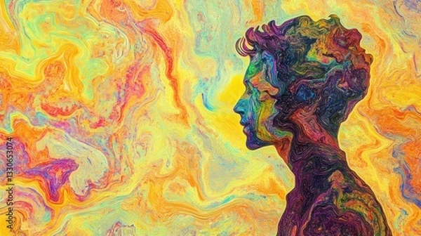 Fototapeta Vibrant Abstract Portrait – Psychedelic Art with Swirling Colors