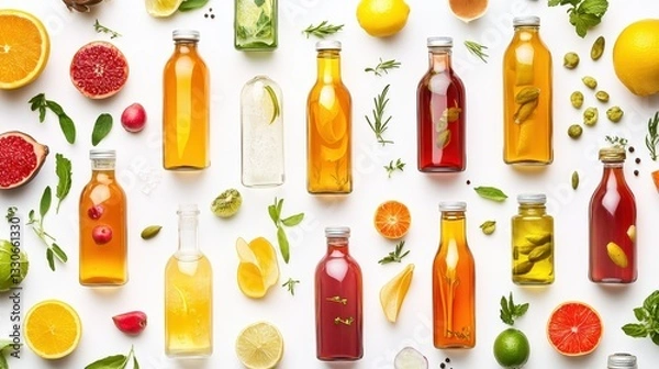 Fototapeta Refreshing Homemade Infused Fruit Water Bottles