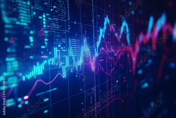 Obraz Abstract financial graph with uptrend line and arrows in the stock market on blue color background. Abstract financial chart with uptrend arrow