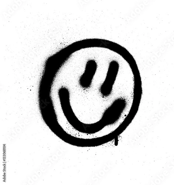 Obraz graffiti smiling face emoticon in black on white