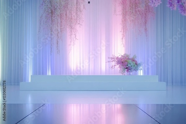 Obraz A decorated stage with flowers and soft lighting effects