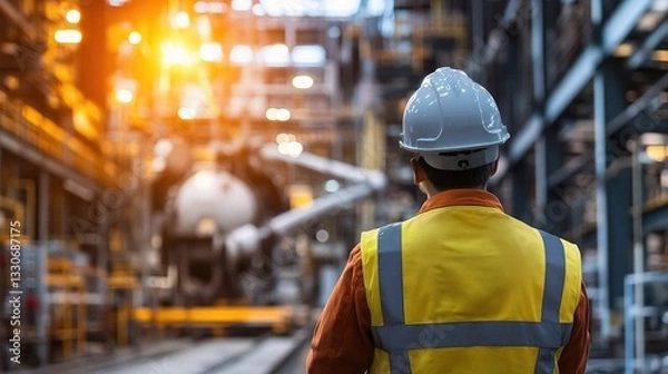 Fototapeta Engineer Overseeing Operations in Industrial Machinery Environment