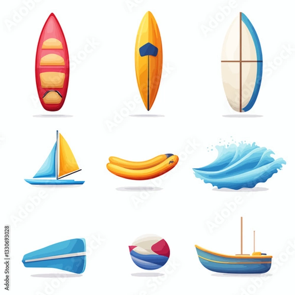 Fototapeta Water Sports Equipment Isolated on White Background for Recreational Design