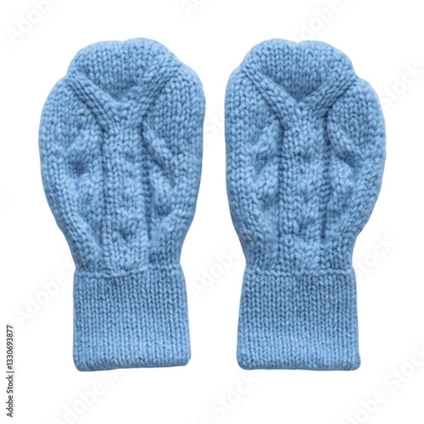 Fototapeta A Pair of Light Blue Knitted Mittens Isolated on Transparent Background