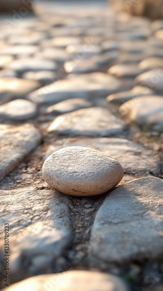 Fototapeta A stone on an ancient stone path in Israel. A solitary stone with marked textures and historical details.