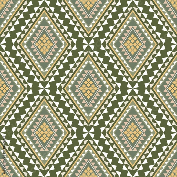 Fototapeta Geometric Pattern Traditional Tribal Style, Pixel Embroidery Pattern. Cross stitch embroidery pattern. Vector design For Clothes ,Dress, Carpet, Curtain, Sarong, Sari, Scarves, Batik