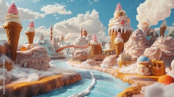 Obraz Enchanting Candy Land with Ice Cream Mountains and Sweet Treats