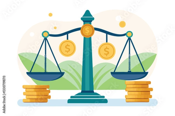 Obraz Concept of financial balance with money scales and coins illustrating the importance of wealth equality in an economic environment