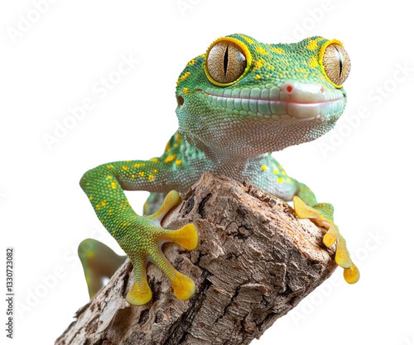 Fototapeta Colorful Green Gecko Resting on a Wooden Log in Natural Habitat