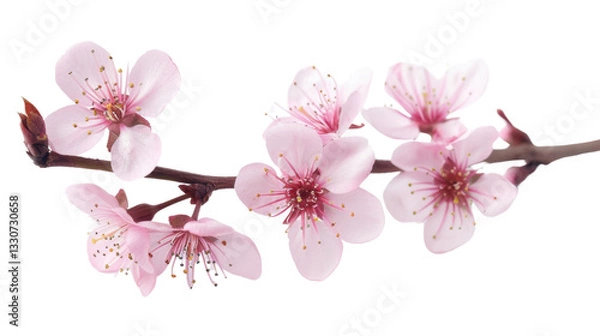 Obraz Blooming cherry tree branch with pink blossoms on transparent background