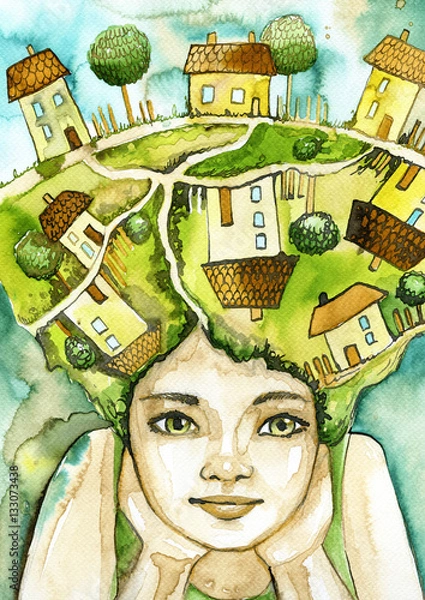 Obraz Watercolor portrait of a child